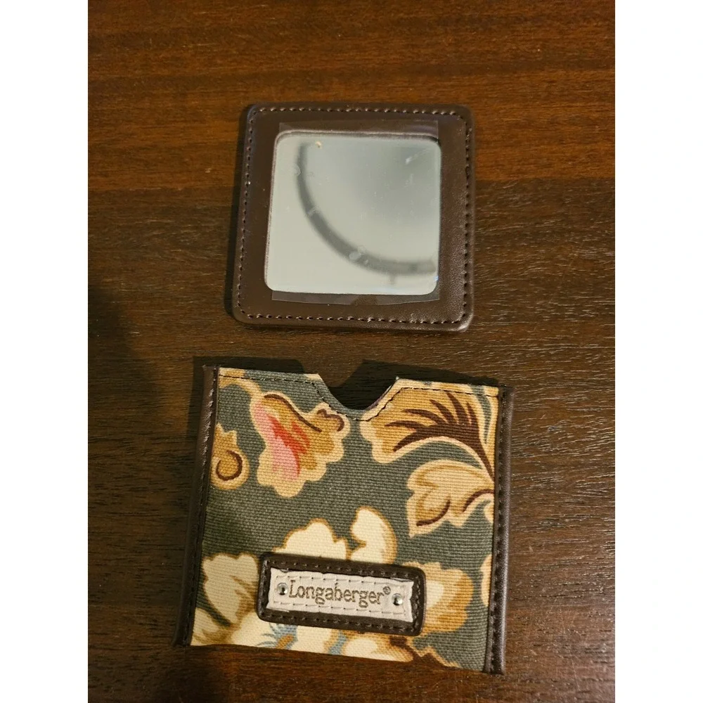 Longaberger MAJOLICA GARDEN PURSE MIRROR W CASE CHECK‎ MAKEUP LIPSTICK
